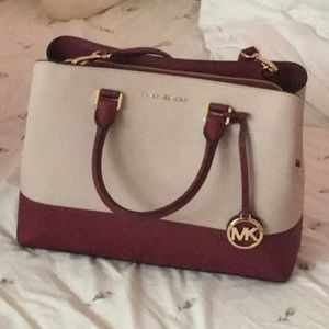 Michael Kors Beige and Burgundy Handbag
